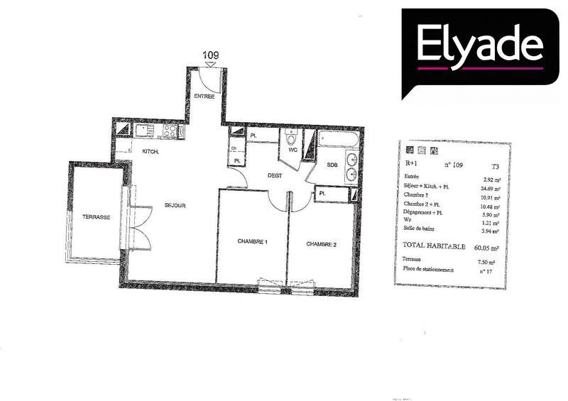 Appartement - 60 m² - 3 pièces