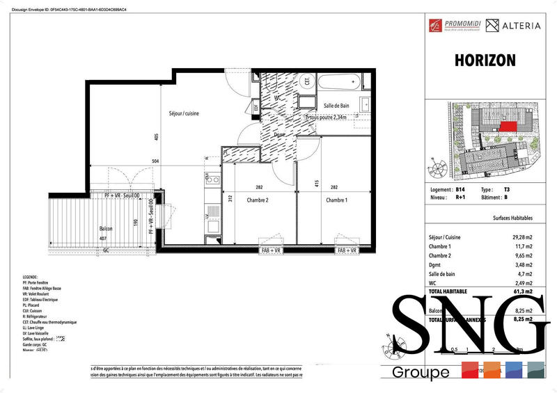 Appartement - 61 m² - 3 pièces
