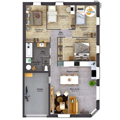 Maison - 88 m² - 6 pièces