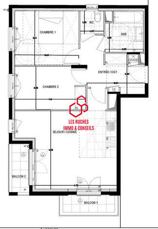 Appartement - 62 m² - 3 pièces