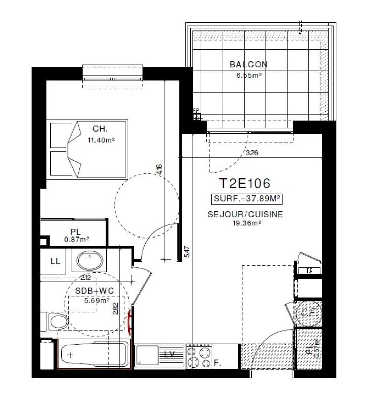 Appartement - 37 m² - 2 pièces