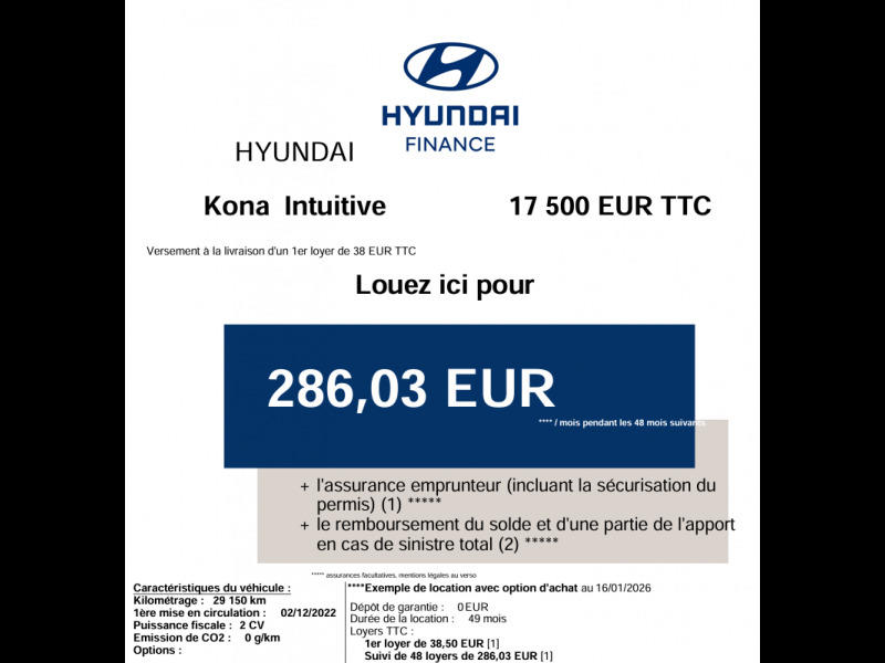Hyundai Kona Electrique 39 kWh - 136 ch Intuitive