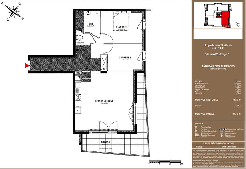 Appartement - 71 m² - 3 pièces