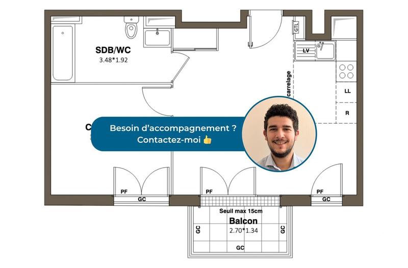 Appartement - 43 m² - 2 pièces