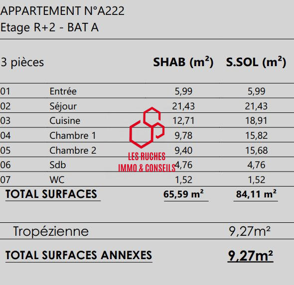 Appartement - 66 m² - 3 pièces