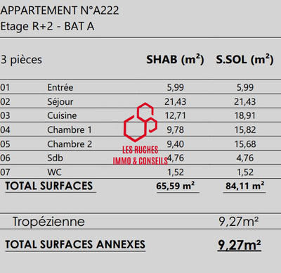 Appartement - 66 m² - 3 pièces