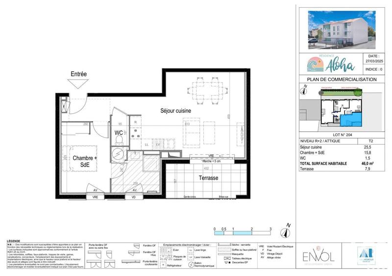 Appartement - 45 m² - 2 pièces