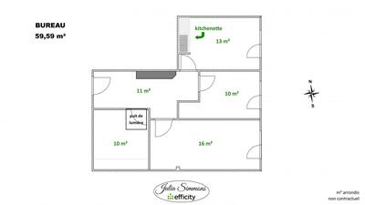 Bureau - 60 m² - 4 pièces