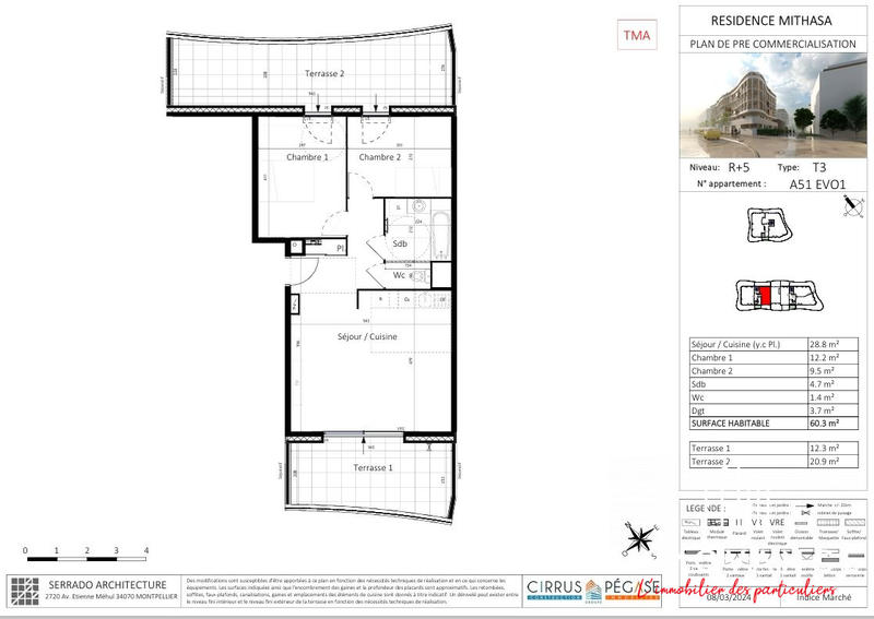Appartement - 60 m² - 3 pièces