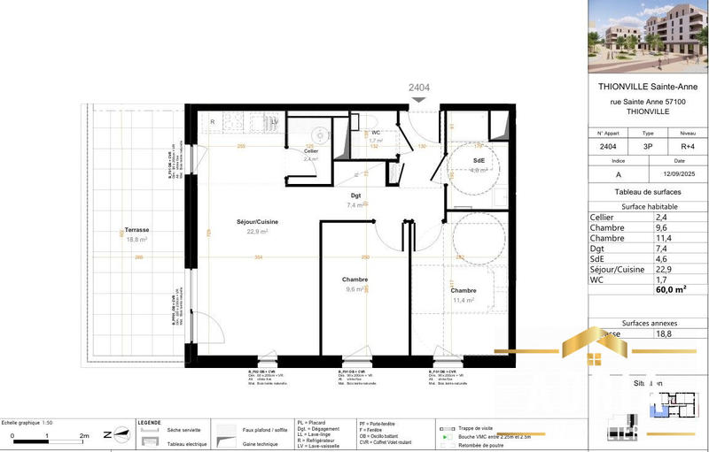 Appartement - 60 m² - 3 pièces