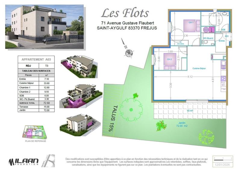 Appartement - 72 m² - 3 pièces