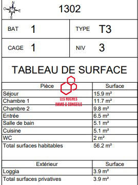 Appartement - 56 m² - 3 pièces