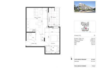 Appartement - 47 m² - 2 pièces