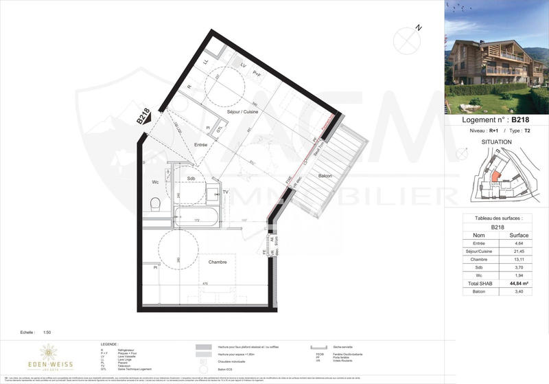 Appartement - 45 m² - 2 pièces