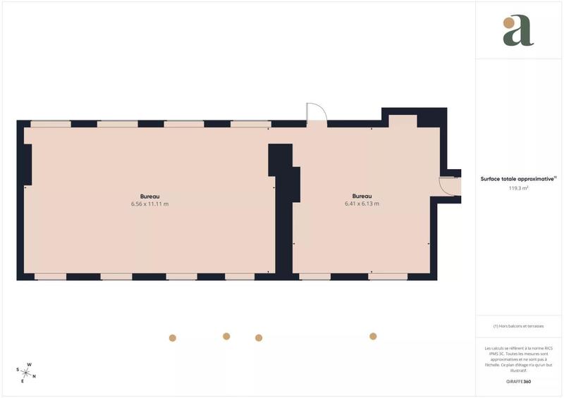 Bureau - 155 m² - 2 pièces