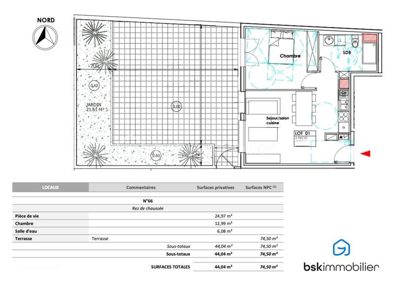 Appartement - 44 m² - 2 pièces