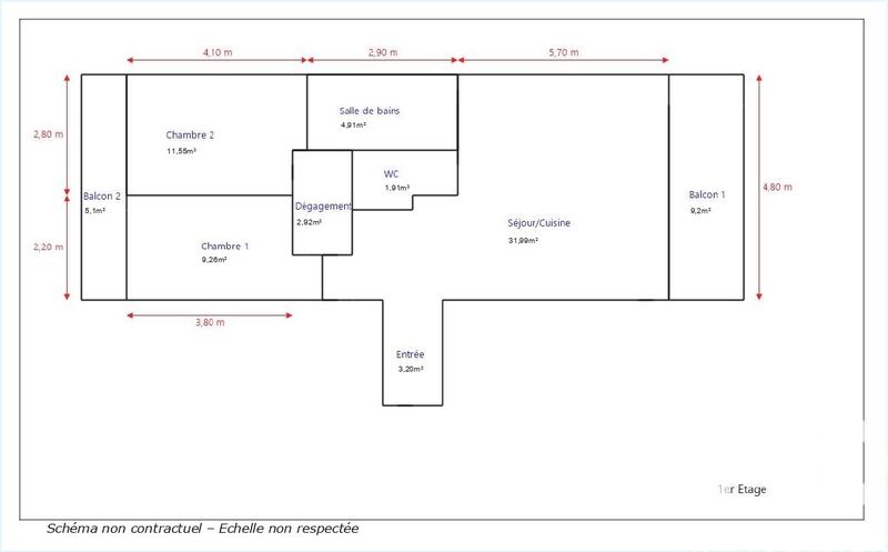 Appartement - 66 m² - 3 pièces