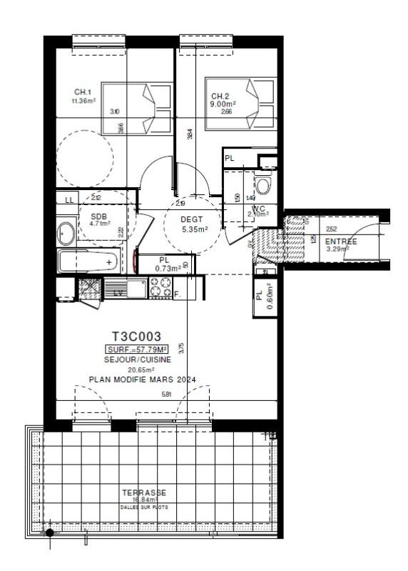 Appartement - 57 m² - 3 pièces