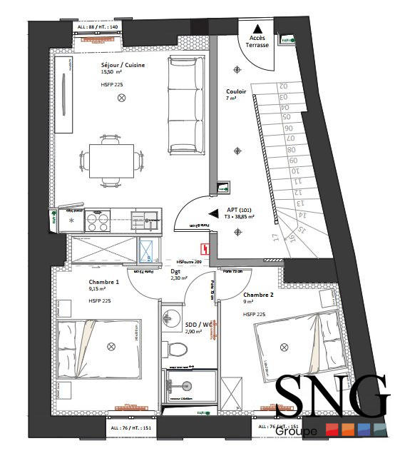 Appartement - 40 m² - 3 pièces