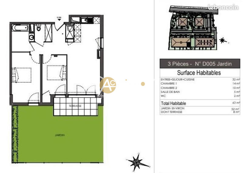 Appartement - 63 m² - 3 pièces