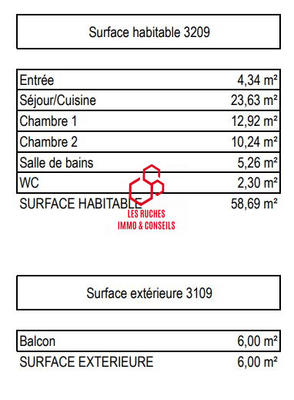 Appartement - 59 m² - 3 pièces