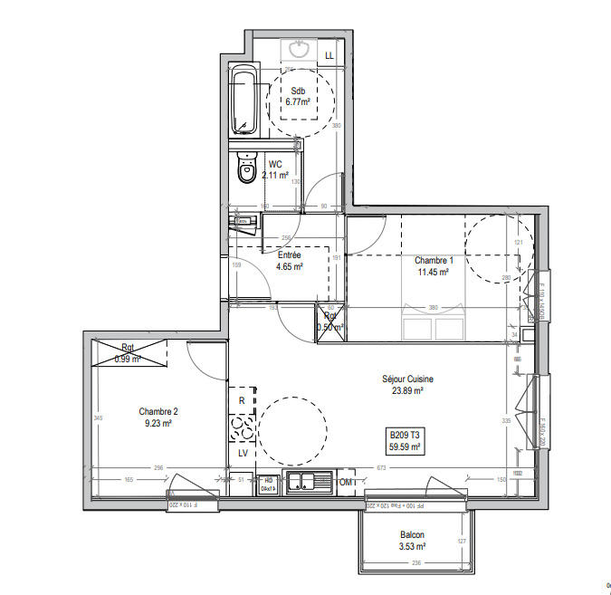 Appartement ancien - 59 m² - 3 pièces