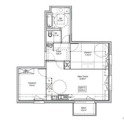 Appartement ancien - 59 m² - 3 pièces