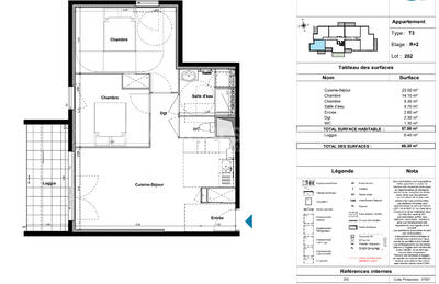 Appartement - 57 m² - 3 pièces