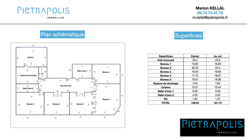 Bureau - 162 m² - 6 pièces
