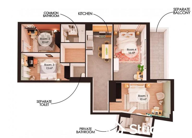 Chambre - 13 m² - 1 pièce