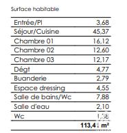 Appartement - 113 m² - 4 pièces