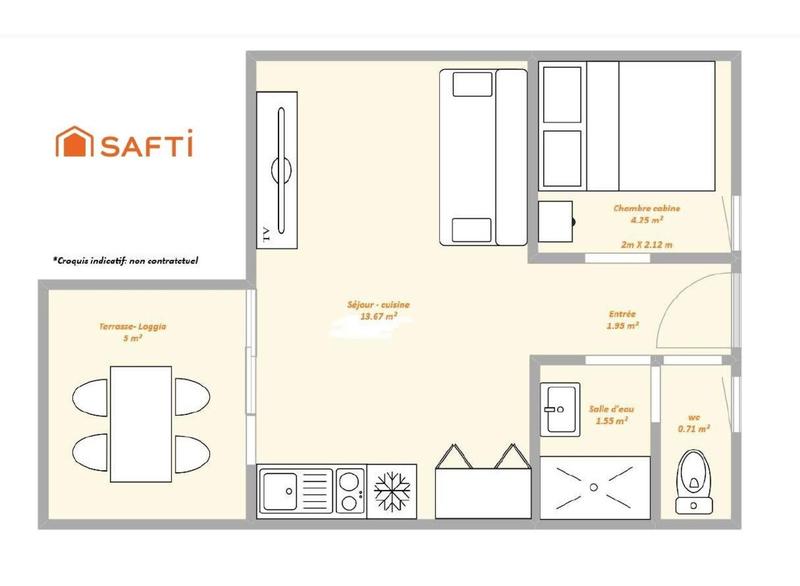 Appartement - 22 m² - 2 pièces