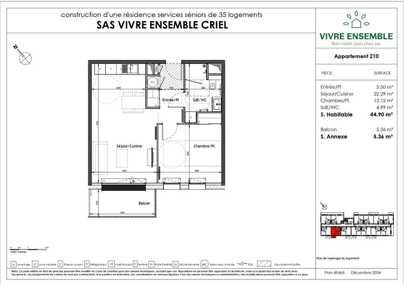 Appartement - 45 m² - 2 pièces