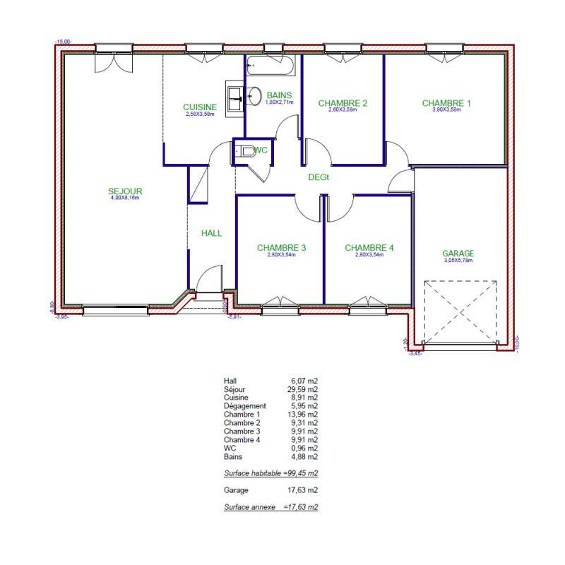 Maison - 90 m² - 5 pièces