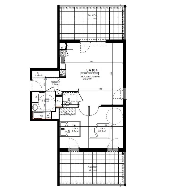 Appartement - 64 m² - 3 pièces