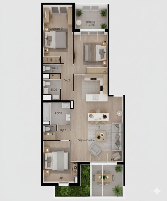 Appartement - 90 m² - 4 pièces