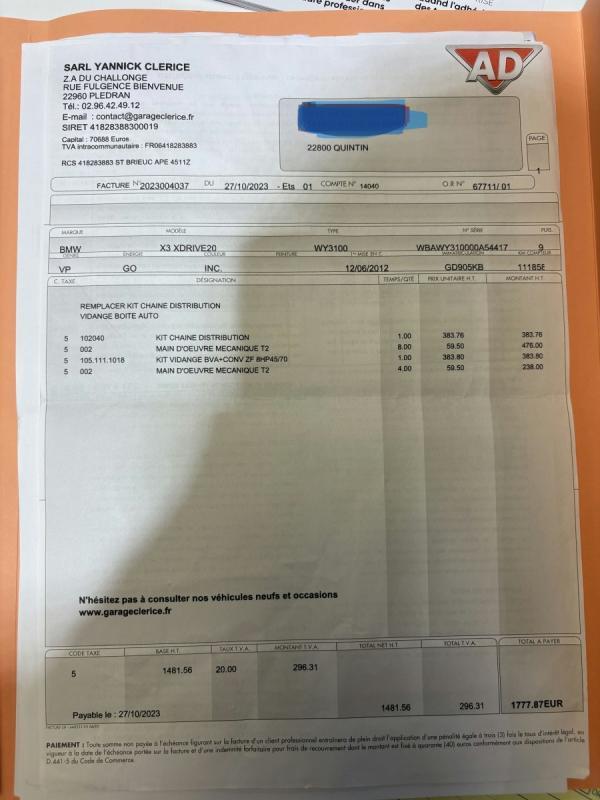 Bmw X3 Xdrive20d 184ch Confort Steptronic a