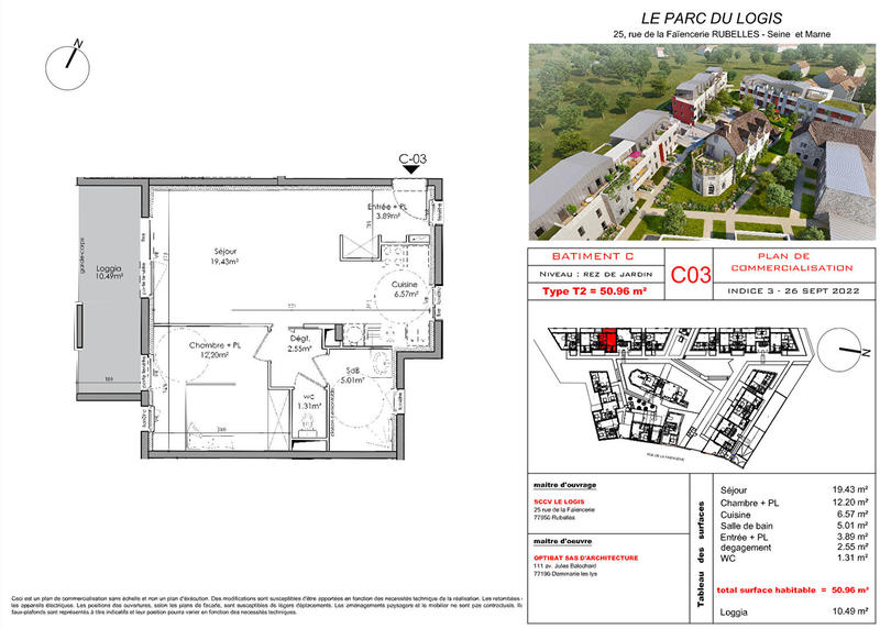 Appartement - 51 m² - 2 pièces