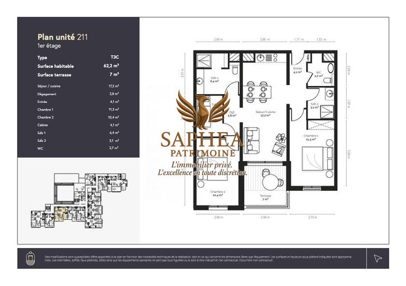 Appartement - 62 m² - 3 pièces