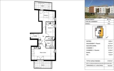 Appartement - 62 m² - 3 pièces