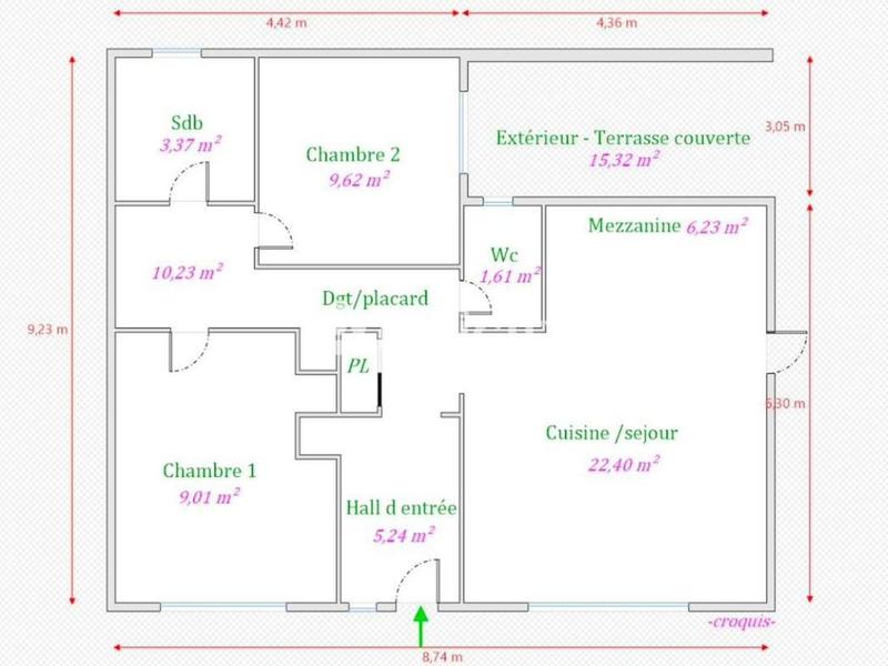 Maison - 65 m² - 3 pièces