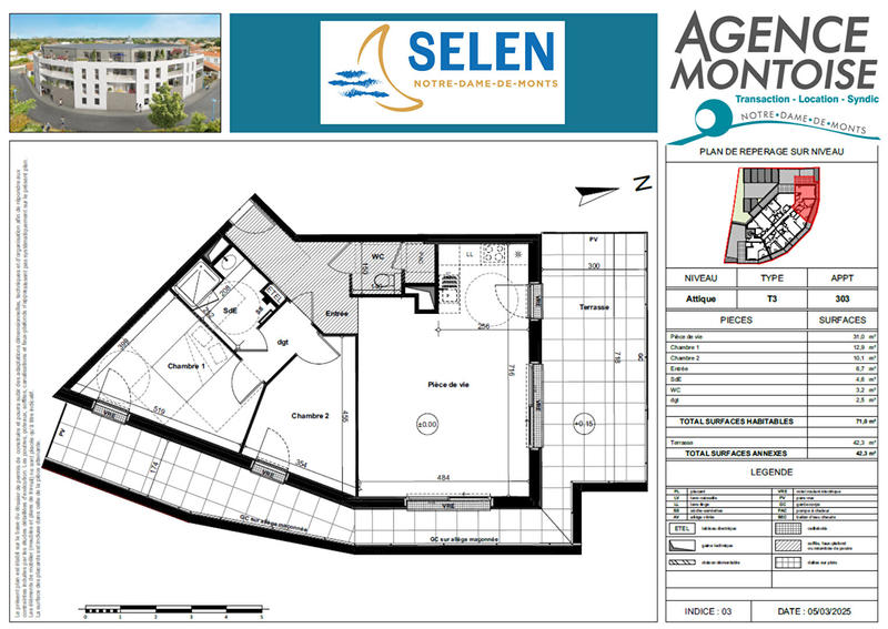 Appartement - 71 m² - 3 pièces