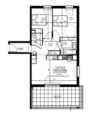 Appartement - 57 m² - 3 pièces
