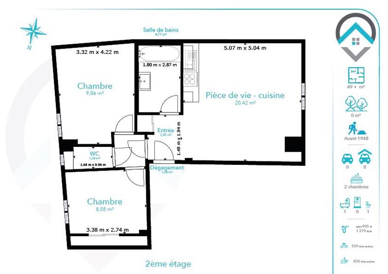 Appartement - 49 m² - 3 pièces