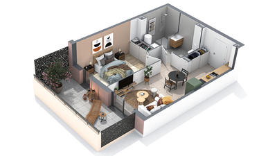 Appartement - 45 m² - 2 pièces