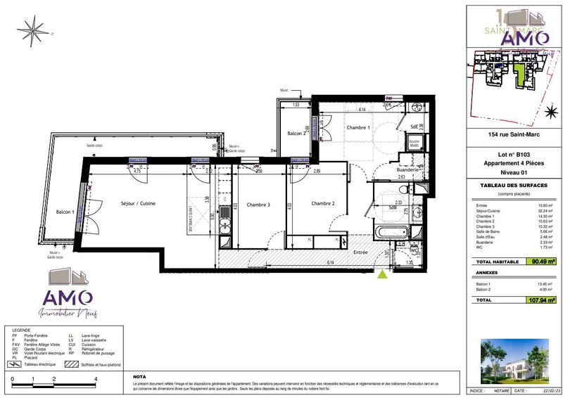 Appartement - 90 m² - 4 pièces