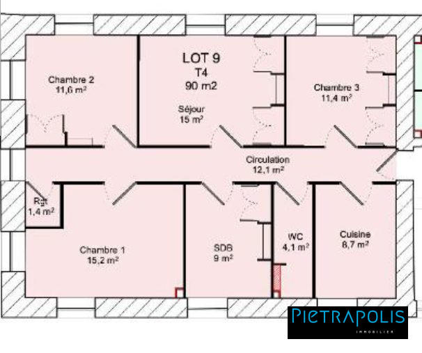 Appartement - 93 m² - 5 pièces
