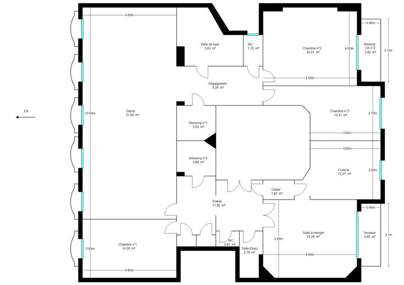 Appartement - 172 m² - 5 pièces