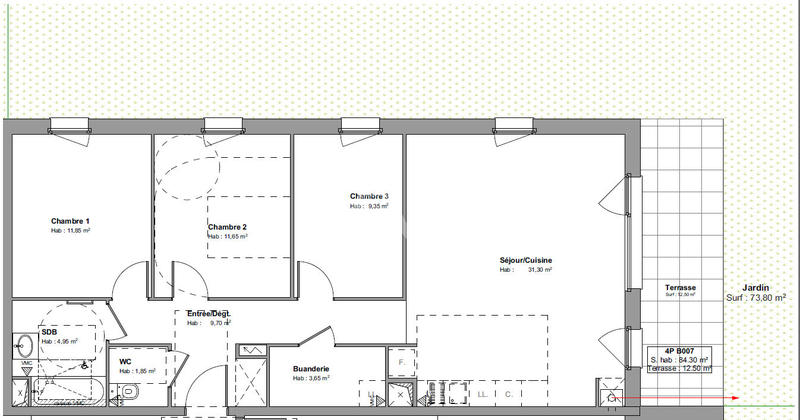 Appartement - 84 m² - 4 pièces