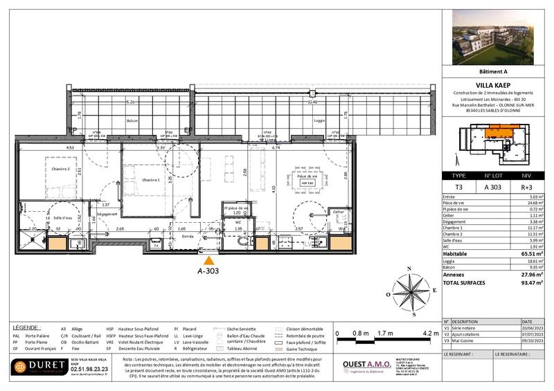 Appartement - 66 m² - 3 pièces